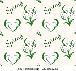 Seamless pattern Spring Snowdrops. Vector First spring flowers for fabric, textile, wrapping paper.