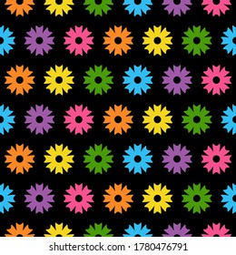 Seamless Pattern of spring and summer flowers. Bright flowers. olorful flowers on black background. Cute floral pattern cartoon decoration.