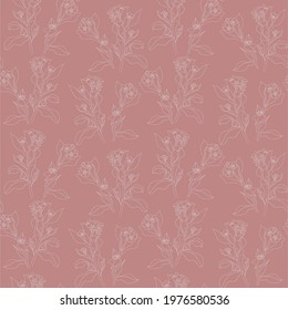 Seamless pattern of spring and summer flowers. Hand drawn wildflowers. Line art. The theme of ecology and conservation. For paper, cover, fabric, gift wrap. Vector illustration
