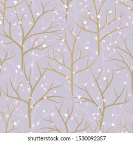 Seamless pattern of spring tree branches with falling petals