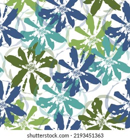 seamless pattern with spring watercolor multicolored flowers, hand painted Delicate multicolored flowers and tropical leaves on pastel background.