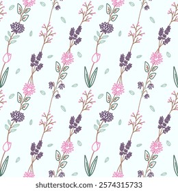 seamless pattern with spring wildflowers