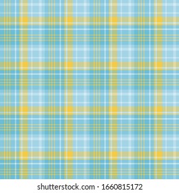 Seamless pattern in spring yellow and blue colors for plaid, fabric, textile, clothes, tablecloth and other things. Vector image. 