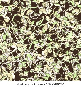 Seamless pattern of sprouted seeds.  Raw sprouts, microgreens, healthy eating concept. Vector illustration
