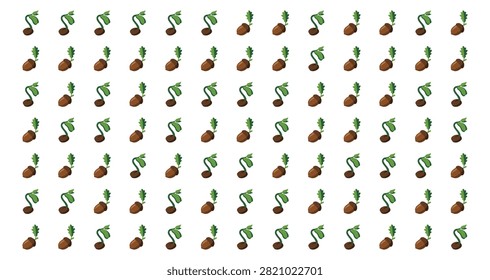 seamless pattern of sprouting seeds with green cotyledon leaves on white background representing growth and agriculture