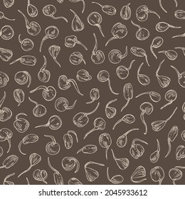 Seamless pattern with sprouts: seedlings of various cereals and legumes. Superfood. Vector hand drawn illustration