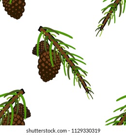 Seamless pattern from a spruce branch with cones. Vector illustration of a seamless pattern of Christmas tree branch and cones.