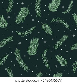 Seamless Pattern With Spruce Branches. Background For Christmas Cards. Vector
