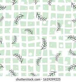 Seamless pattern with spruce branches on subtle background. Vector illustration.