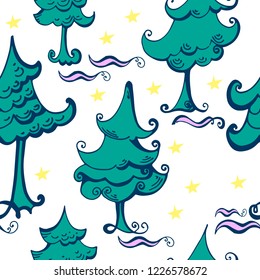 Seamless pattern. Spruce forest on a white background. Christmas and New Year. Vector graphics