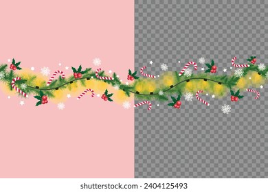 seamless pattern of spruce or pine branch borders in vector, christmas, xmas, christmas tree, new year