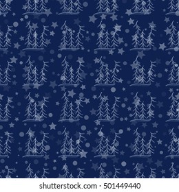 Seamless pattern with spruce and snowfall