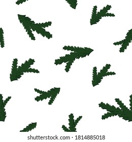 Seamless pattern of spruce twigs. Isolate. Concept of Christmas and new year background. Vector illustration, banner, greeting card, wrapping paper, cover, Wallpaper, fabric, textiles, etc.