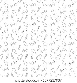 Seamless pattern with spruces. Doodle black outline illustration.