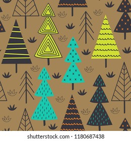 seamless pattern with spruces in the forest  - vector illustration, eps