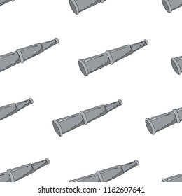 Seamless pattern spyglass. Wallpaper telescope. Hand drawing in cartoon style. Vector illustration for children. White background.