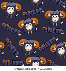 Seamless pattern square cartoon black Sheep. Vector illustration.