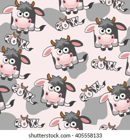 Seamless pattern square cartoon Cow. Vector illustration.