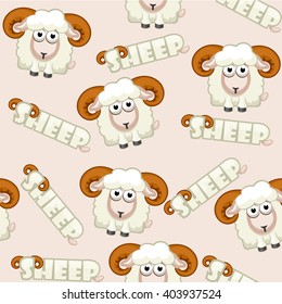 Seamless pattern square cartoon  White Sheep.  Vector illustration.