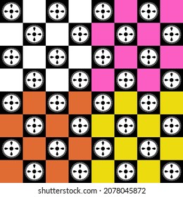 Seamless pattern, square channel with 4 color cogs.