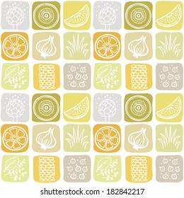 seamless pattern in a square from elements of vegetables and fruit