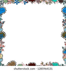 Seamless pattern. Square frames doodles. Vector illustration. Illustration in blue, black and white colors.