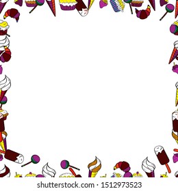 Seamless pattern. Square frames doodles. Illustration in purple, black and white colors. Vector illustration.