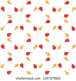 Seamless pattern with square frames of vertical red and orange leaves on white background. Endless background for your design.