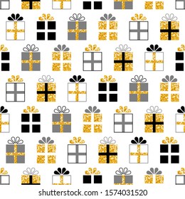 Seamless Pattern Square Gifts Glitter Gold Black Gray