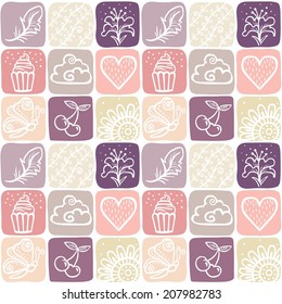 Seamless pattern in a square with nature elements