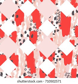Seamless pattern, square shape with red brush painting texture