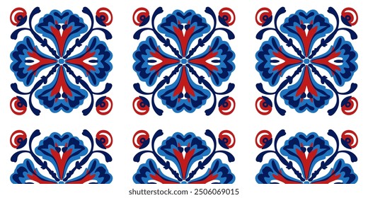 Seamless pattern of square  texture ornament in red - blue tones