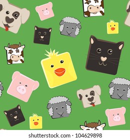 Seamless pattern with squared farm animals