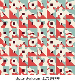 Seamless pattern with squares anf wave shapes