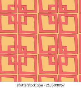 Seamless pattern with squares. background with red geometric figures. Hand drawn vector illustration