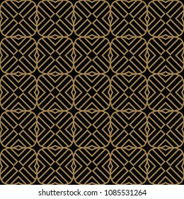 Seamless pattern with squares, black gold diagonal braided striped lines. Vector ornamental background. Futuristic vibrant design.