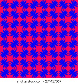 Seamless pattern of squares in circles goes into the distance to infinity illusion of fantasy in dark blue and red