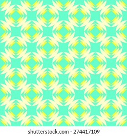 Seamless pattern of squares in circles goes into the distance to infinity illusion of fantasy in bright yellow and pale yellow and azure blue
