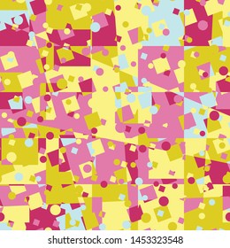 Seamless pattern. The squares are circles and straight lines forming chaos. Colors for interiors.