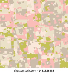 Seamless pattern. The squares are circles and straight lines forming chaos. Colors for interiors.