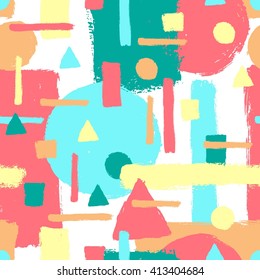 Seamless pattern with squares, circles and triangles. 