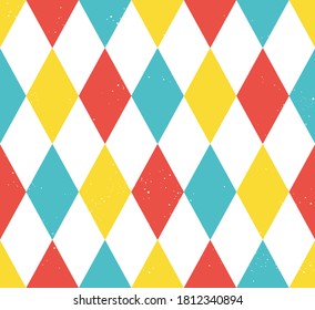 Seamless pattern of squares in circus style and structure, colorful, graphic geometric abstract minimal retro vintage, sweet happy kids background illustration in vector