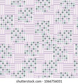 Seamless pattern. Squares containing multicolored elements on a chessboard background. Six-color texture. Abstraction.