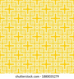 Seamless pattern of squares and crosses. Geometric orange background.