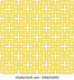 Seamless pattern of squares and crosses. Geometric orange background.