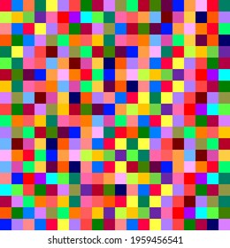 Seamless pattern of squares of different colors. Abstract vector background. Design for banner, poster, card, cover, party invitation, wallpaper