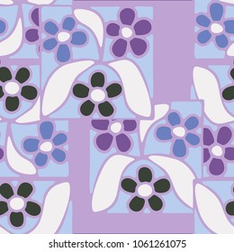Seamless pattern from squares with flowers. Chaotic texture. Colorful background.