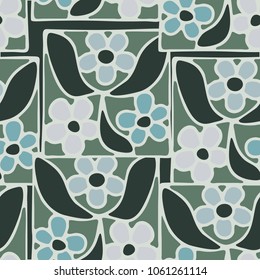 Seamless pattern from squares with flowers. Chaotic texture. Colorful background.