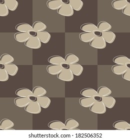 Seamless pattern of squares and flowers in a coffee tones
