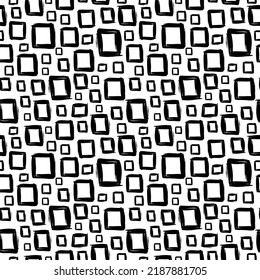 Seamless pattern with squares. Hand drawn black geometric mosaic background. Vector textured hand drawn pattern. Abstract background with brush strokes. 